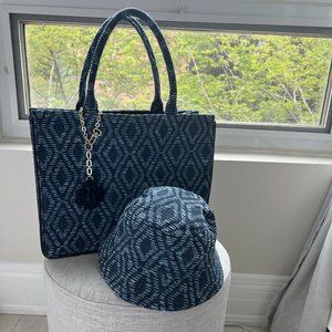 Maje Bucket hat with denim graphic print